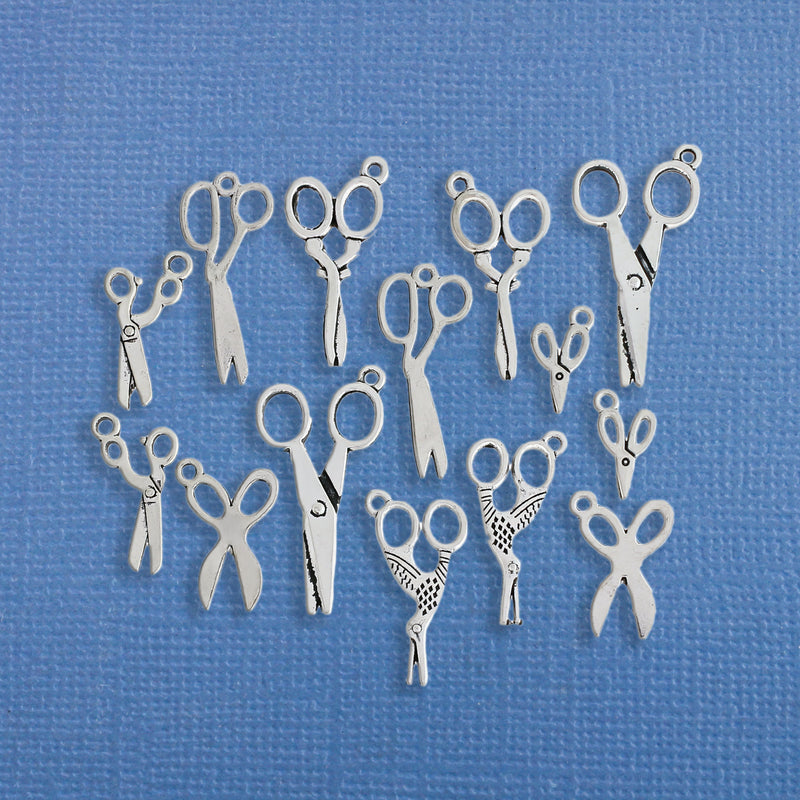 Scissors Charm Collection Antique Silver Tone 14 Charms - COL251