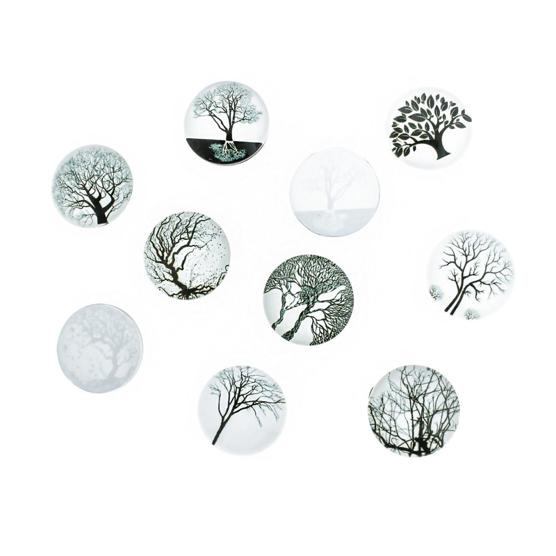 Assorted Tree Glass Dome Cabochon Seals 25mm - 10 Pieces - CBD007