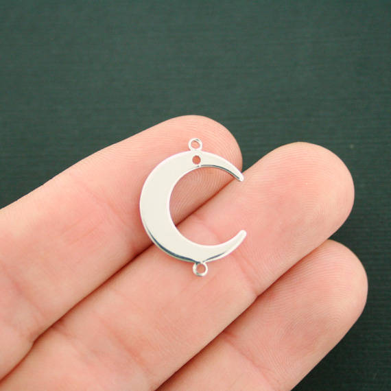 2 Crescent Moon Connector Platinum Plated Brass Charms 2 Sided - BR042