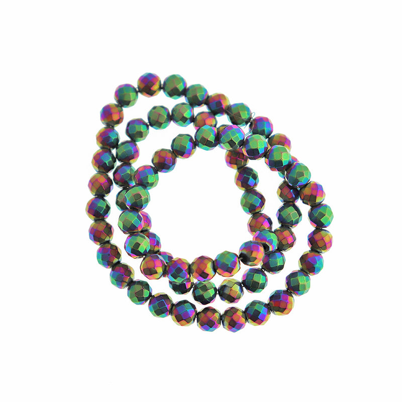 Faceted Hematite Beads 6mm - Electroplated Rainbow - 50 Beads - BD481