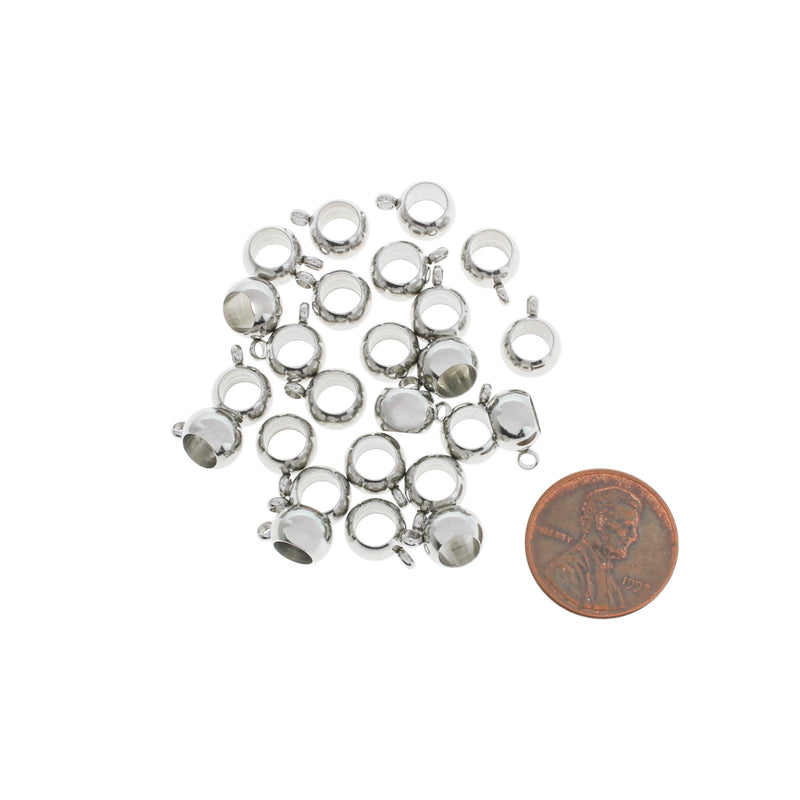 Stainless Steel Bail Beads 11mm x 8mm - Silver Tone - 4 Beads - FD1040