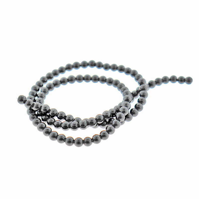 Perles de Verre Rondes 4mm - Noir - 1 Rang 98 Perles - BD2010