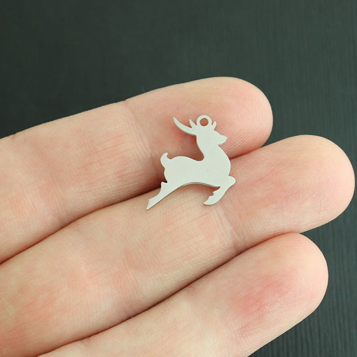 2 Reindeer Silver Tone Stainless Steel Charms - SSP596