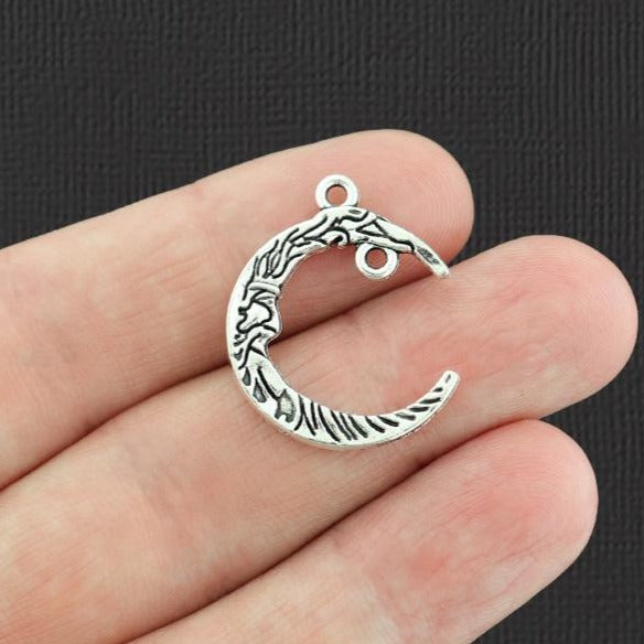 8 Crescent Moon Antique Silver Tone Charms 2 Sided - SC2948