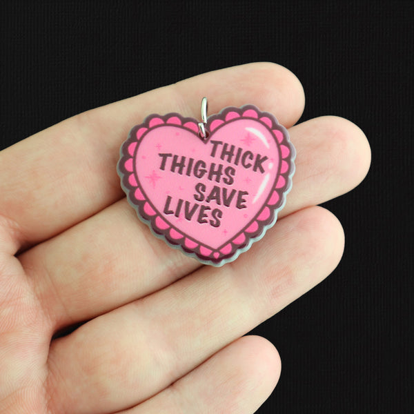 2 Thick Thighs Heart Acrylic Charms 2 Sided - K679