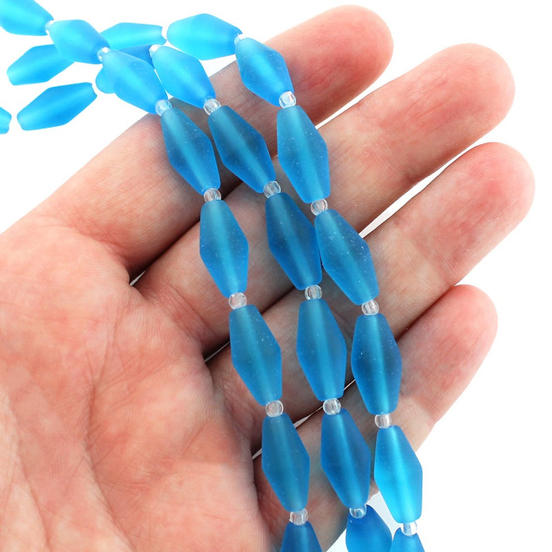 Bicone Cultured Sea Glass Beads 17mm x 8mm - Pacific Blue - 1 Strand 11 Beads - U145