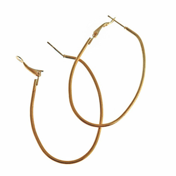 Gold Earrings - Hoop Lever Back Oval Wires - 57mm - 2 Pieces 1 Pair - Z160