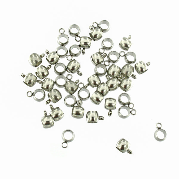 Stainless Steel Bail Beads 9mm x 6mm - Silver Tone - 5 Beads - FD895