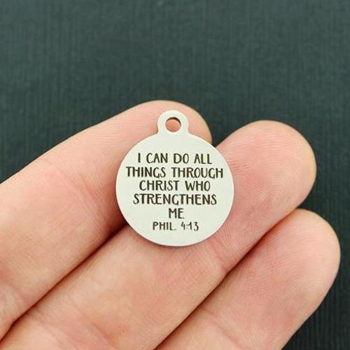 Phil 4:13 Stainless Steel Charms - I can do all things thought Christ who strengthens me - BFS001-4631