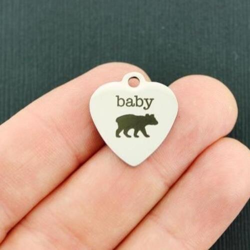 Breloques bébé ours en acier inoxydable - BFS011-4635