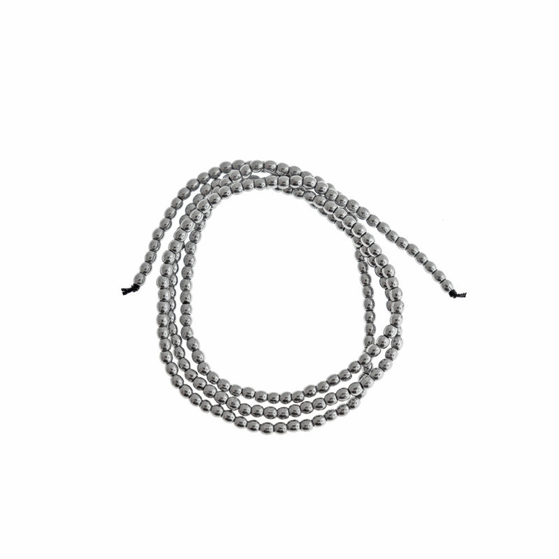 Round Imitation Hematite Beads 2mm - Silver - 1 Strand 190 Beads - BD1774