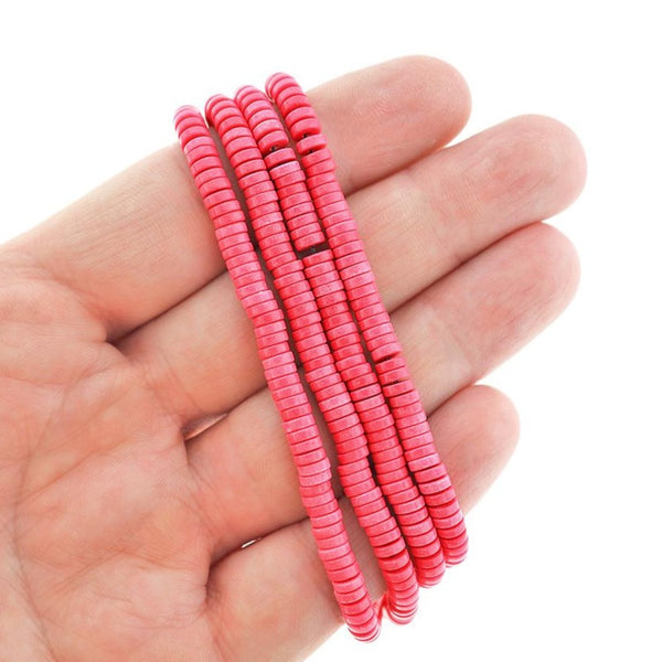 Heishi Natural Agate Beads 4mm x 1mm - Hot Pink - 50 Beads - BD2378