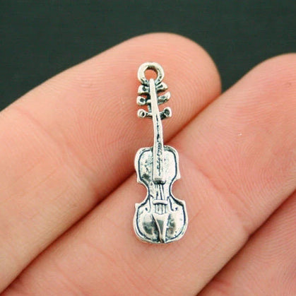 8 Violin Antique Silver Tone Charms - SC1286