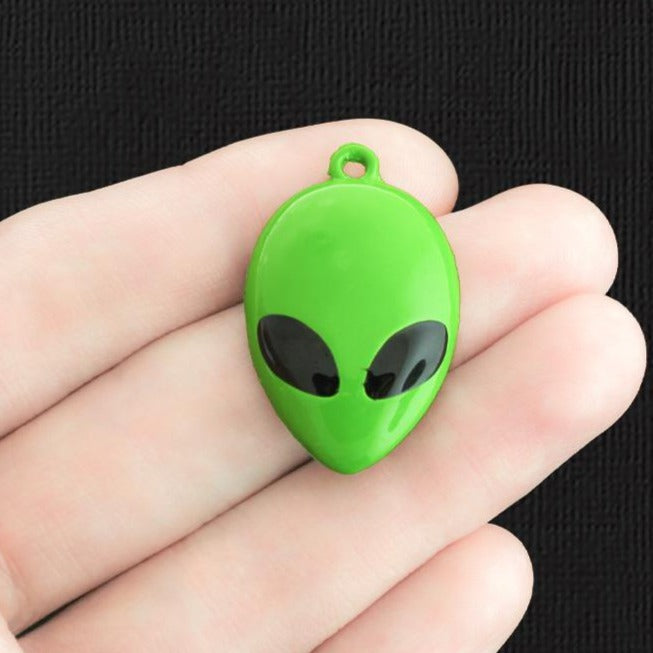 2 Alien Green Enamel Charms - E1284