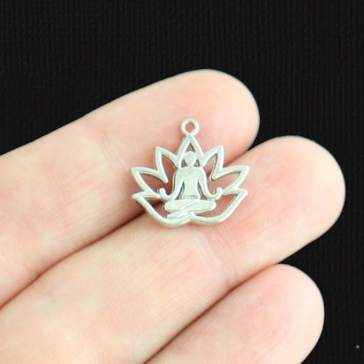 8 Yoga Meditation Silver Tone Charms - SC4621