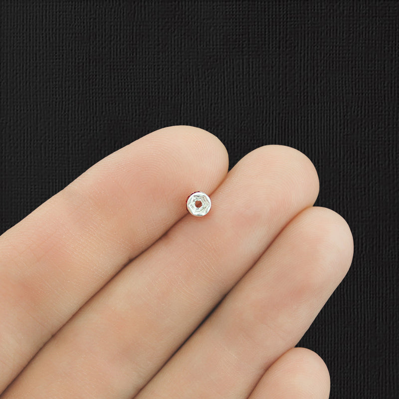 Rondelle Spacer Beads 4mm x 2.1mm - Ton argenté avec strass rouges incrustés - 25 Perles - SC6113