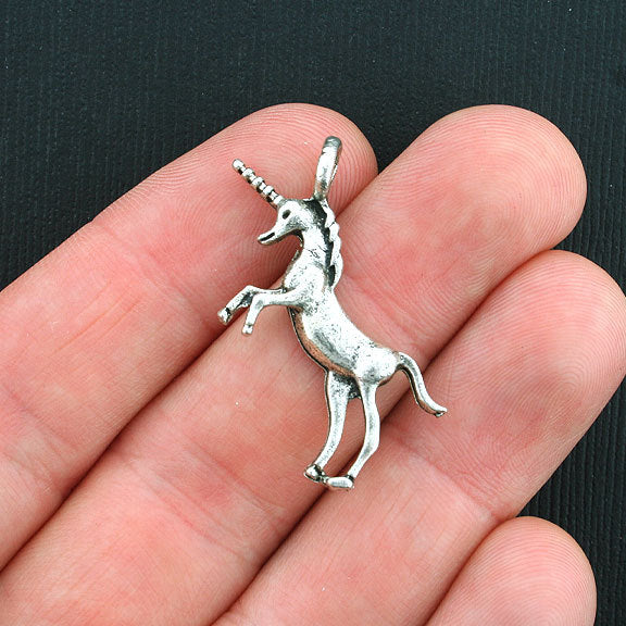 5 Unicorn Antique Silver Tone Charms - SC3727