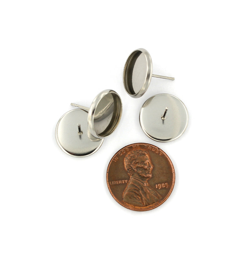 Boucles d'oreilles argentées - Cabochon à tige - 14 mm x 2 mm - 10 pièces 5 paires - Z920