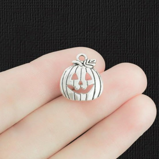 8 Halloween Pumpkin Antique Silver Tone Charms - SC724