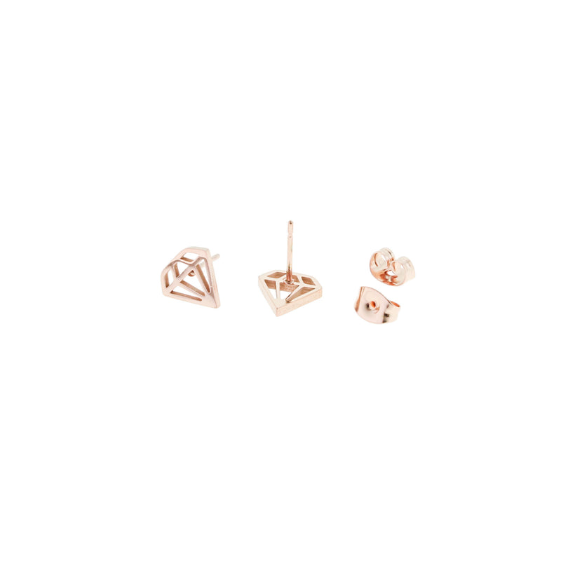 Boucles d'Oreilles en Acier Inoxydable Or Rose - Clous de Diamants - 9mm x 9mm - 2 Pièces 1 Paire - ER046