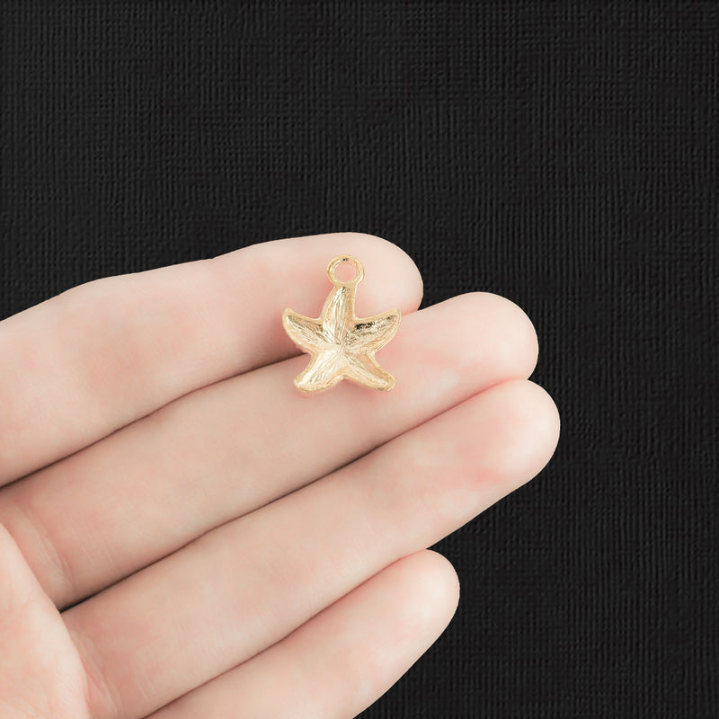 6 Starfish Gold Tone Enamel Charms - E571