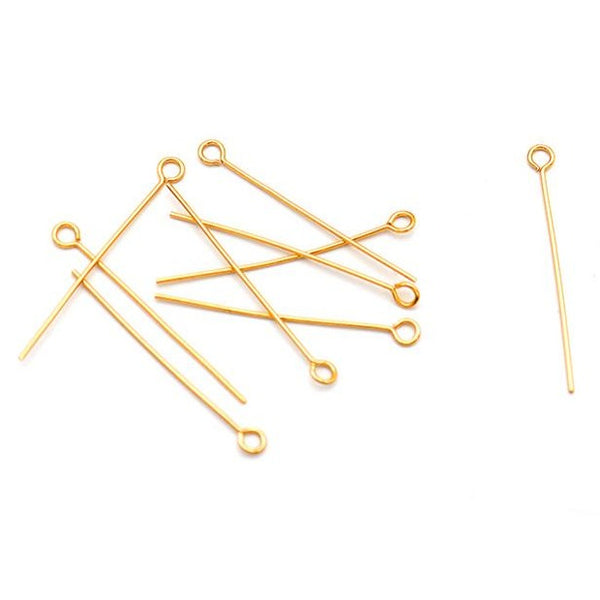 Gold Stainless Steel Eye Pins - 30mm - 25 Pieces - PIN093