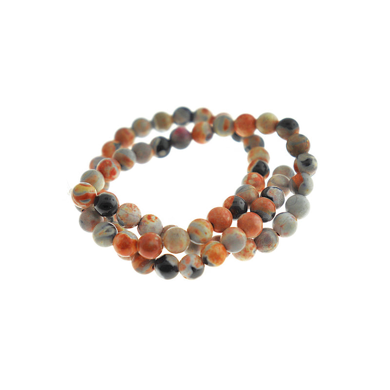 Round Natural Agate Beads 6mm - Fire and Charcoal Marble - 1 Strand 60 Beads - BD1578