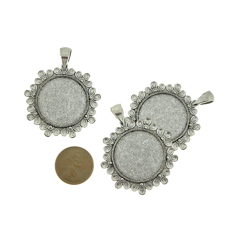 Antique Silver Tone Cabochon Settings - 25mm Tray - 4 Pieces - Z1409
