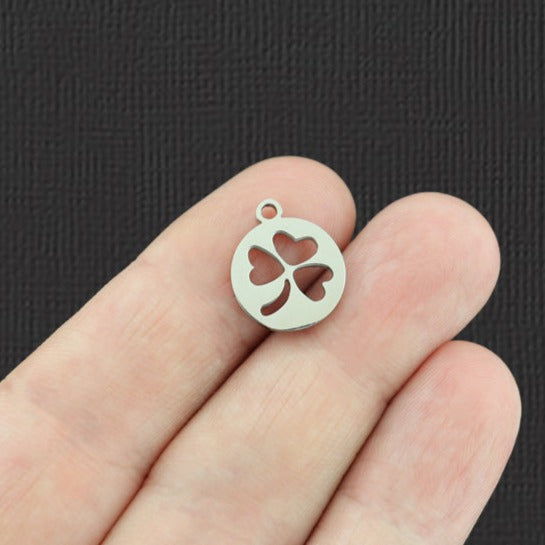 Shamrock Cut Out Silver Tone Stainless Steel Charm 2 Sided - SSP026