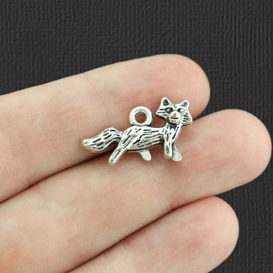 10 Fox Antique Silver Tone Charms 2 Sided - SC5776