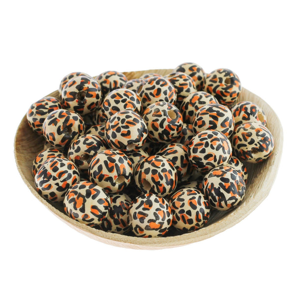 Round Wood Beads 13mm - Leopard Print - 10 Beads - BD639