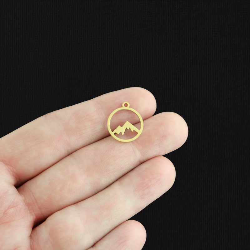 2 Mountain Gold Stainless Steel Charms 2 Sided - SSP501