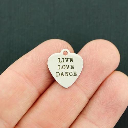 Live Love Dance Stainless Steel Small Heart Charms - BFS012-4783