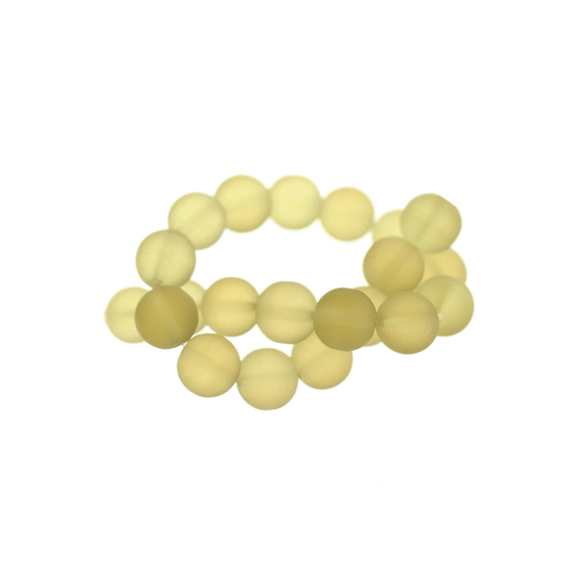 Round Cultured Sea Glass Beads 10mm - Pale Yellow - 1 Strand 19 Beads - U252