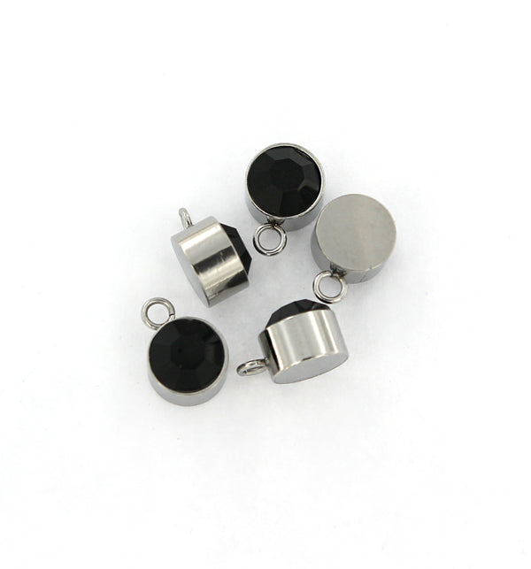 4 Black Birthstone Silver Tone Stainless Steel Charms - MT465