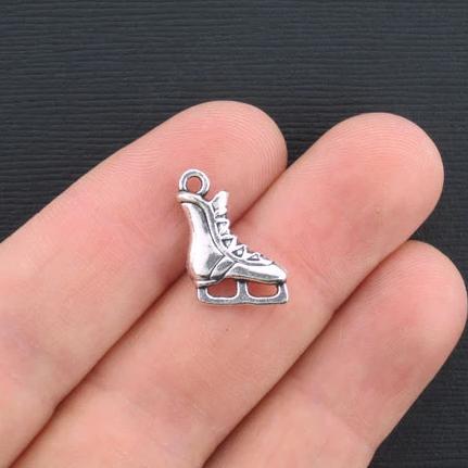4 Ice Skate Antique Silver Tone Charms 2 Sided - SC4098