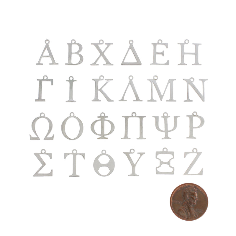 24 breloques en acier inoxydable avec lettres de l'alphabet grec - 1 ensemble - COL086