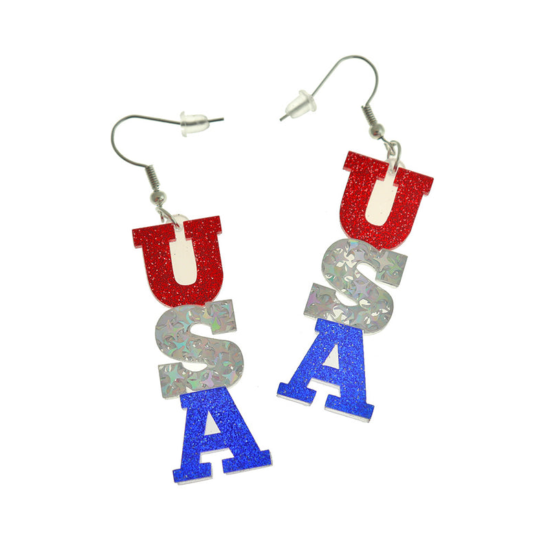 USA Earrings - French Hook Wires - 72mm x 20mm - 2 Pieces 1 Pair - ER633