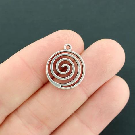 BULK 30 Spiral Antique Silver Tone Charms 2 Sided - SC5738