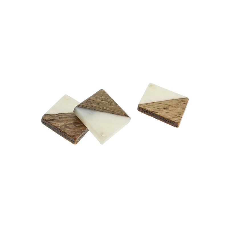 2 Rhombus Natural Wood and White Resin Charms 34mm - WP219