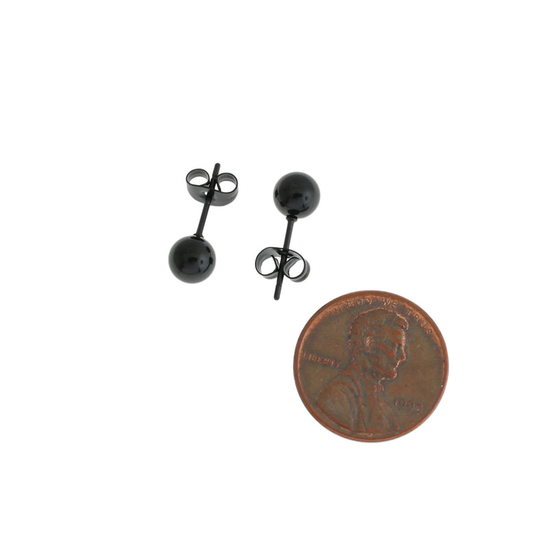 Boucles d'oreilles en acier inoxydable noir Gunmetal - clous à billes - 11 mm x 6 mm - 2 pièces 1 paire - ER211