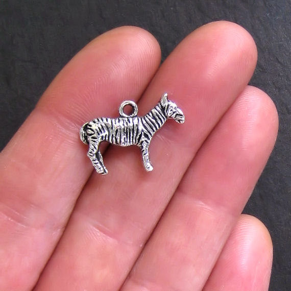 8 Zebra Antique Silver Tone Charms 2 Sided - SC604