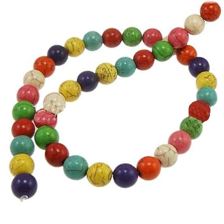 Perles de pierres précieuses rondes 8 mm - Couleurs assorties avec veines d'accent - 1 brin 48 perles - BD471
