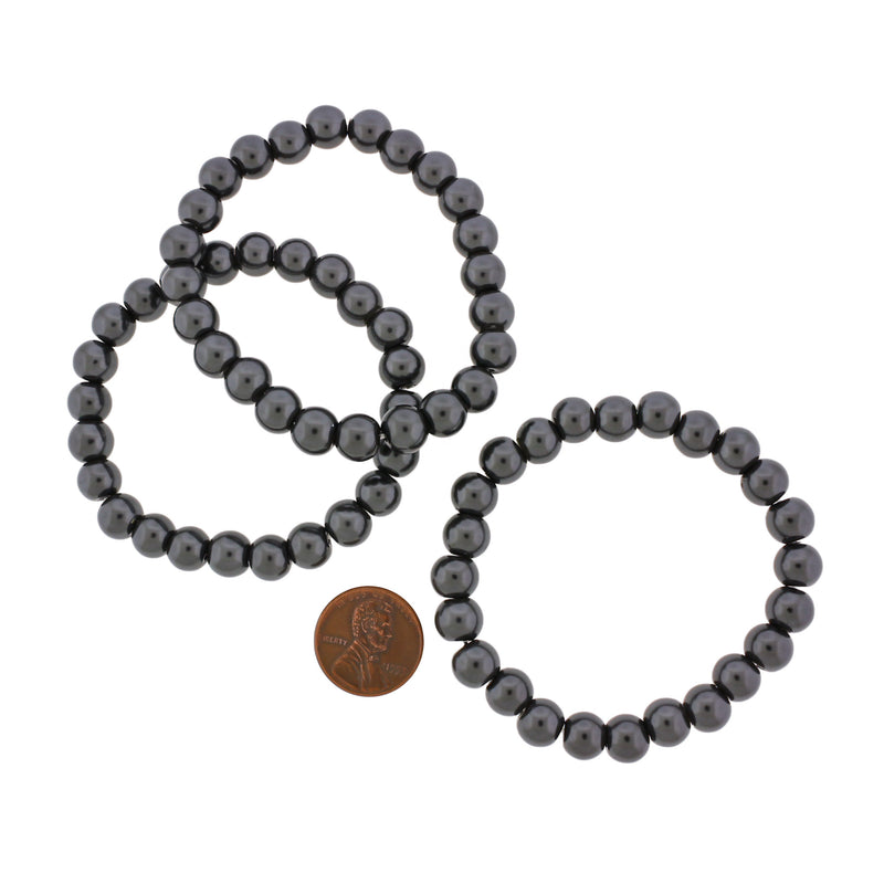 Round Acrylic Bead Bracelet - 47mm - Charcoal Grey - 1 Bracelet - BB185