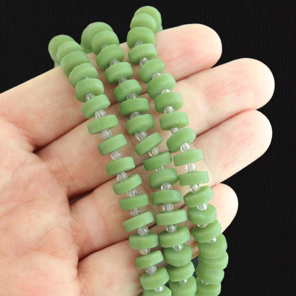 Heishi Cultured Sea Glass Beads 9mm x 6mm - Olive Green - 1 Strand 36 Beads - U164