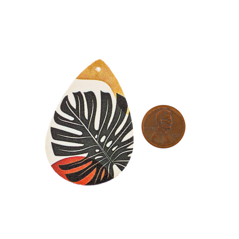 Imitation Leather Teardrop Pendants - Tropical Leaf - 4 Pieces - LP276