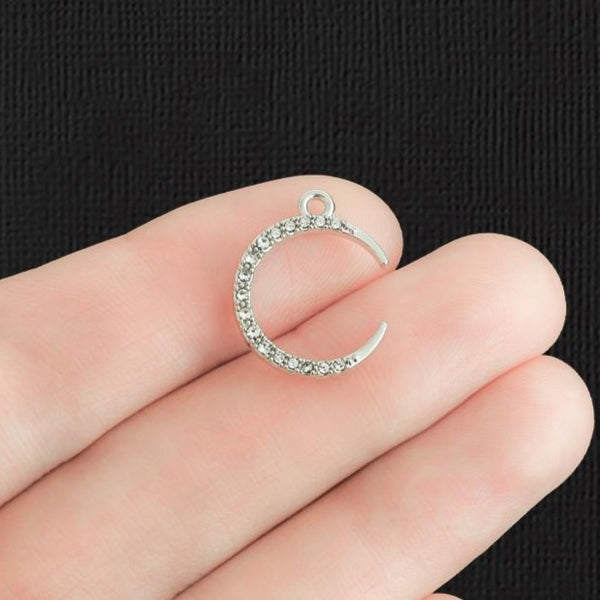 2 Crescent Moon Silver Tone Charms With Inset Rhinestones - SC1268