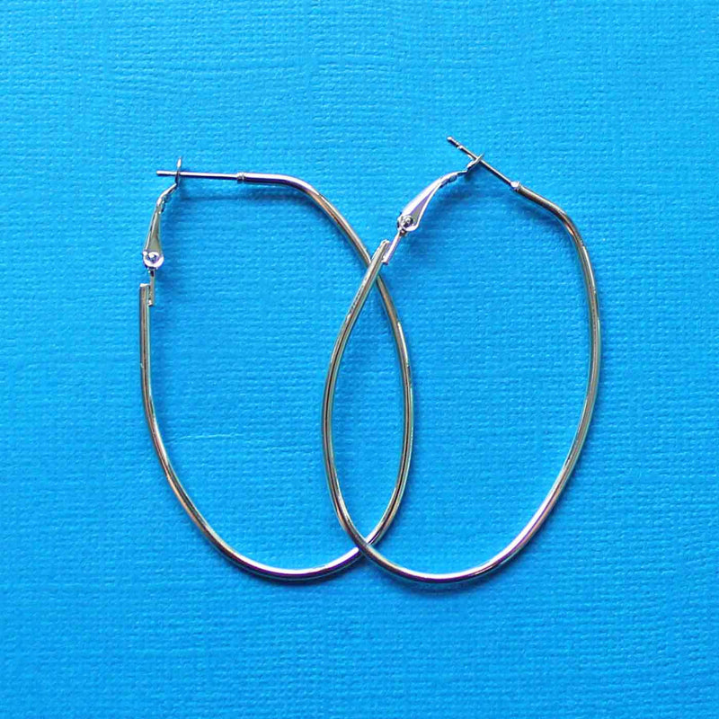 Boucles d'oreilles argentées - Hoop Wires Oval - 59mm x 37mm - 4 pièces 2 paires - Z163