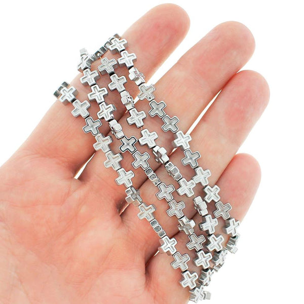 Cross Hematite Beads 6mm - Antique Silver - 10 Beads - BD1523