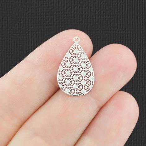 6 Filigree Teardrop Antique Silver Tone Charms - SC8079